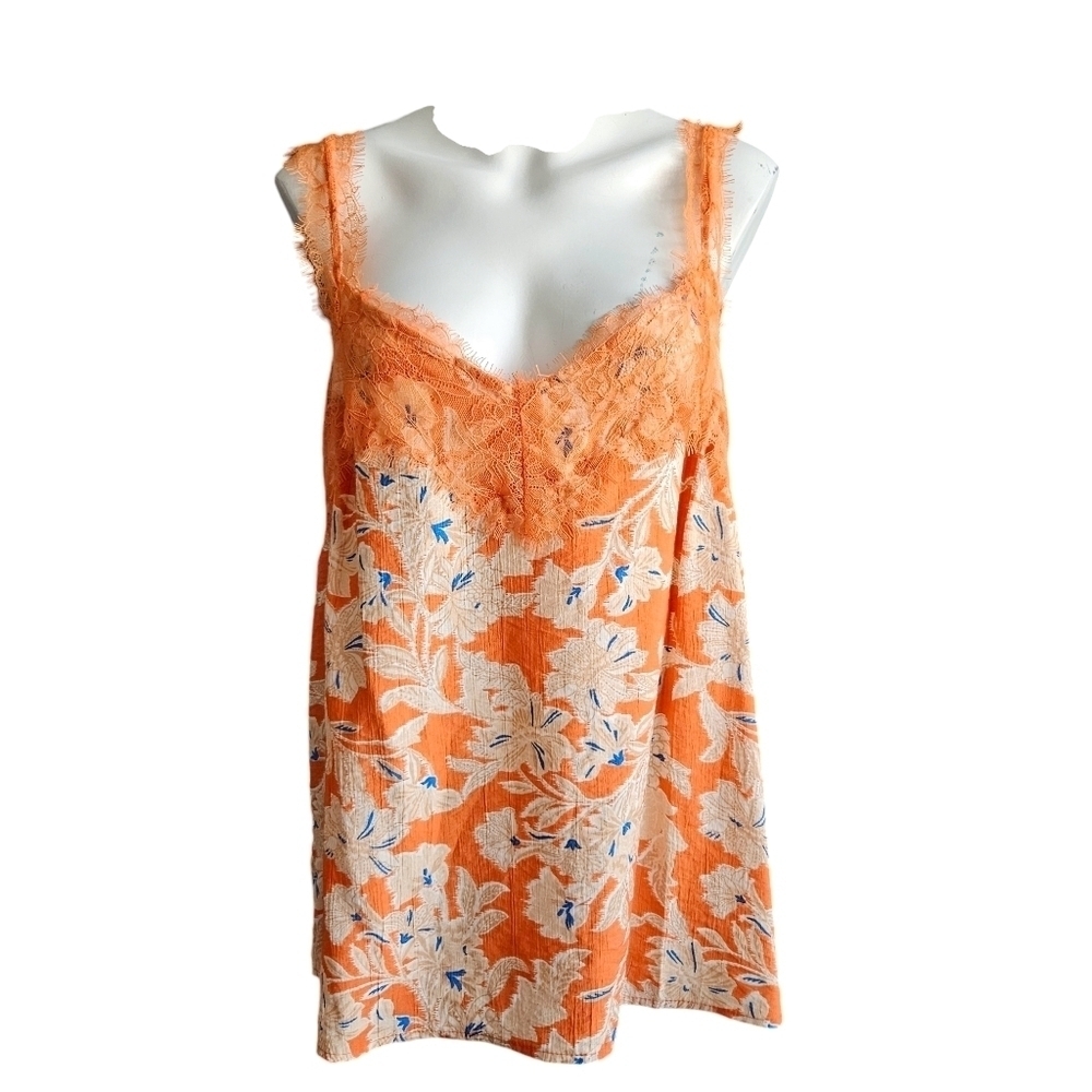 Sam Edelman Women's Palmer Floral-Print‎ Lace-Trim Camisole Sz Large